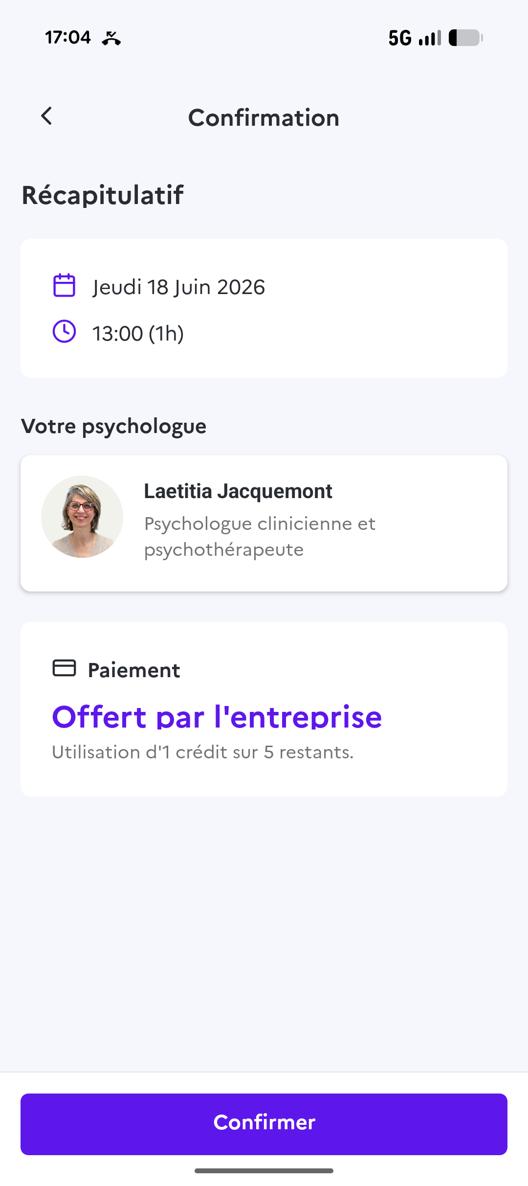 Confirmation RDV offert par l'entreprise